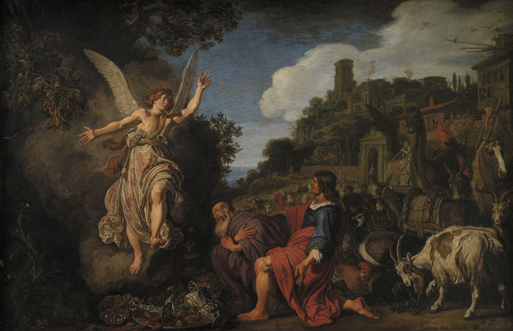  Painter: Pieter Lastman Title: The Angel Raphael Takes Leave of Old Tobit and his Son Tobias Date: 1618 